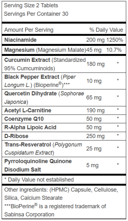 Advanced Mitochondrial Formula Supplement Fact